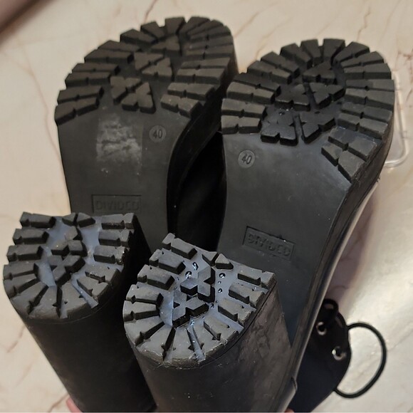 Divided H&M Boots Women 8.5 Punk Biker Hgh Block Heel Black Lace Up Y2K 90 Style - Picture 5 of 7